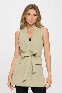 Fashion Styled Chaleco largo cinta Verde Sage