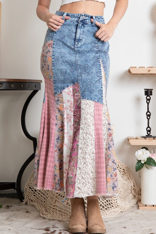 Falda corte sirena Denim & Patchwortk