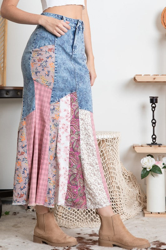 Falda corte sirena Denim & Patchwortk