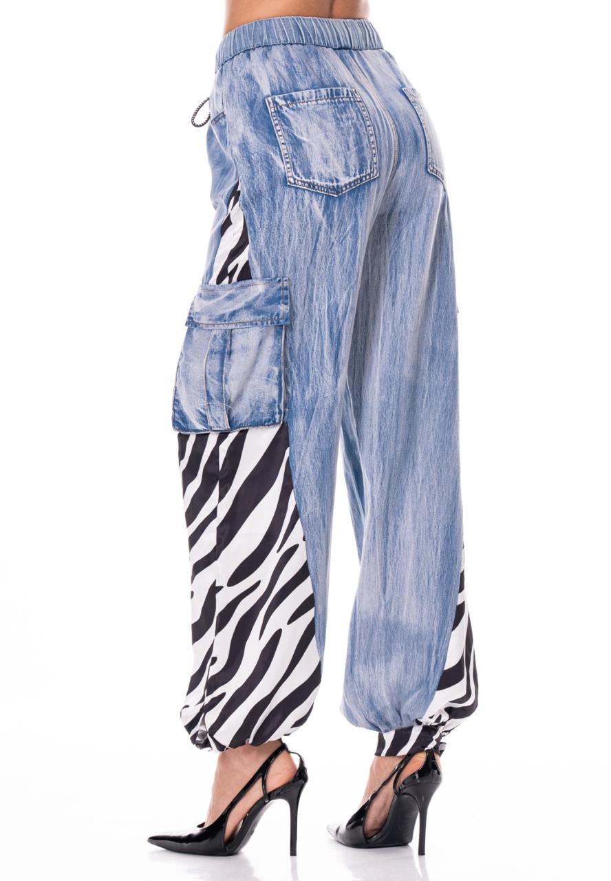 Pantalón globo Denim con zebra