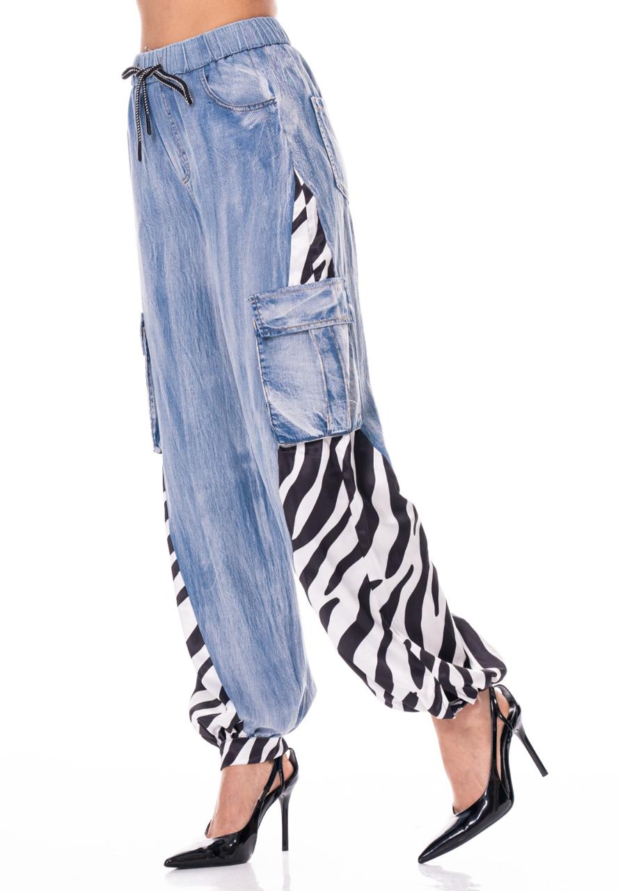 Pantalón globo Denim con zebra
