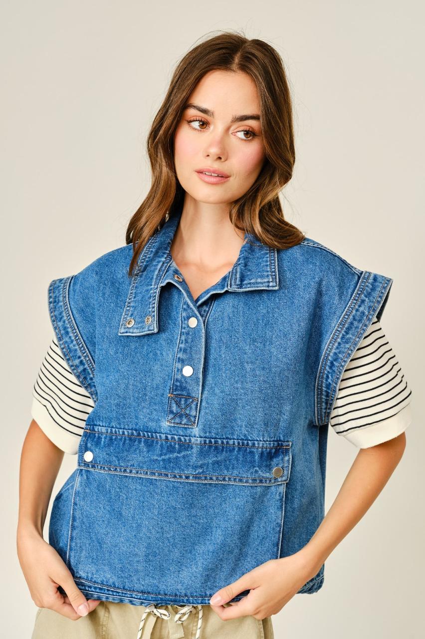 Chaleco Denim cuello funnel