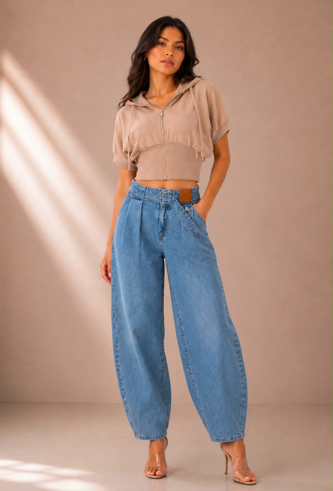 Pantalón Denim barrel pinzas