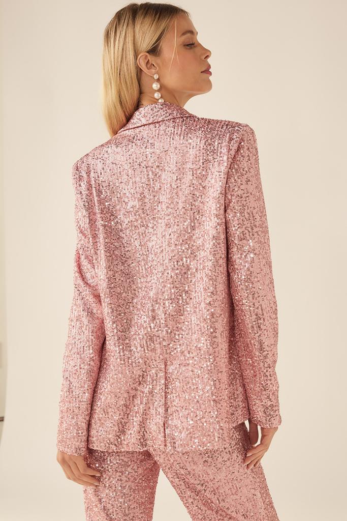 Set Pantalón, Saco y Top Lentejuela Rosa