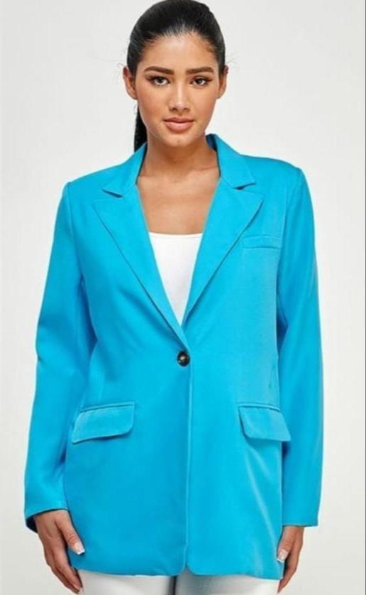 Blazer bolsillos y botón Azul Mykonos