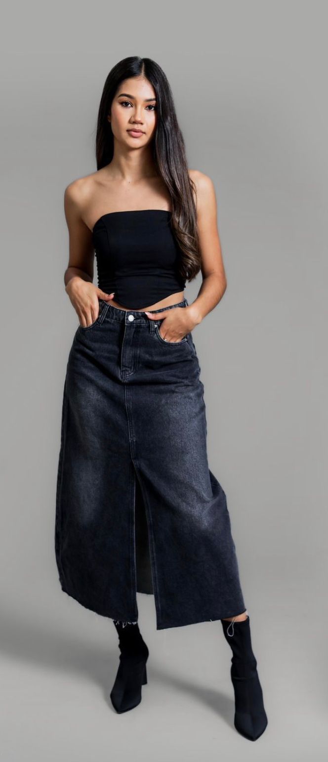 Falda larga denim Negra