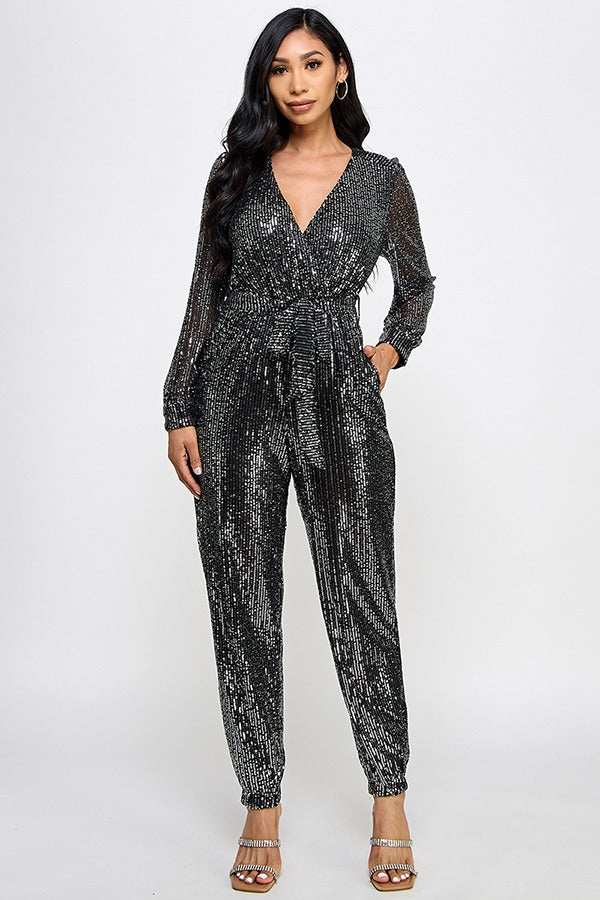 Jumpsuit jogger lentejuela Negro