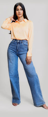 Fashion Styled Jeans wide leg hig-waist Denim Medium