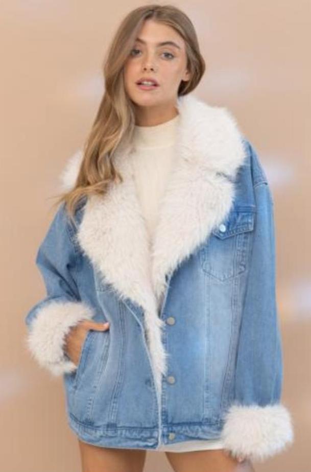 Chamarra Denim cuello fur