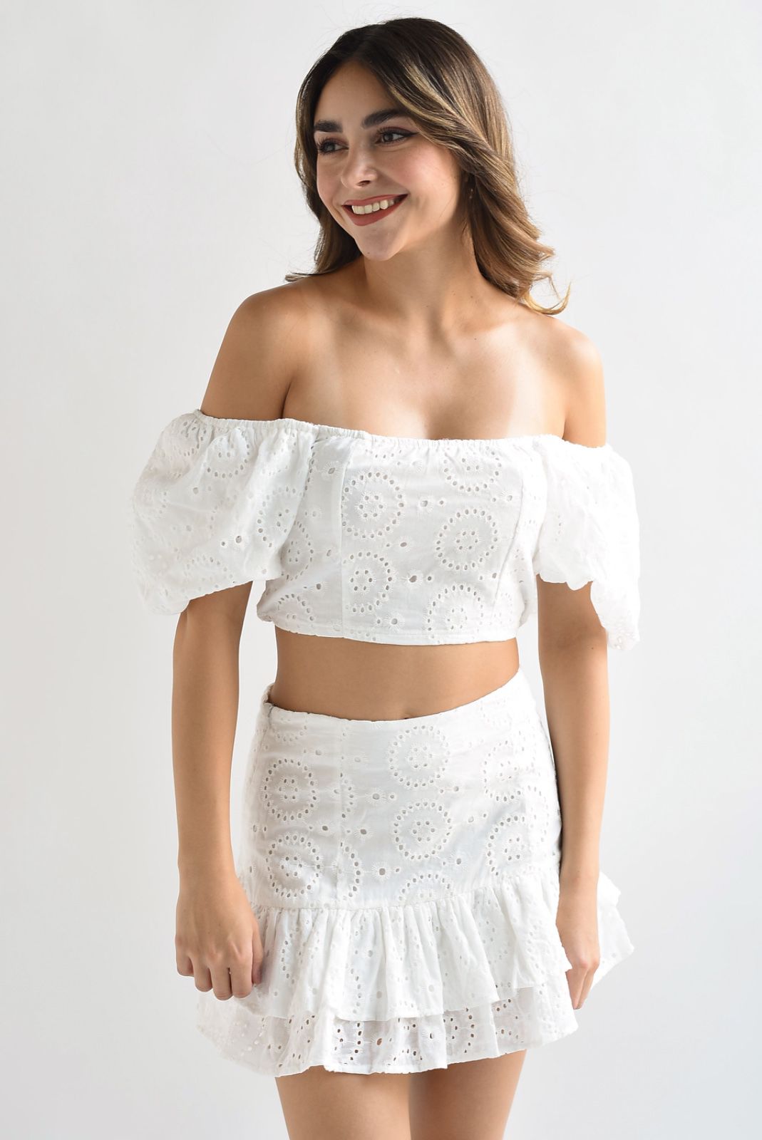 Set Falda y Blusa calada Blanco