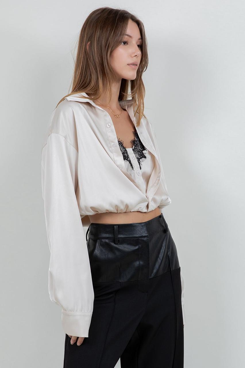 Camisa crop satín con top encaje