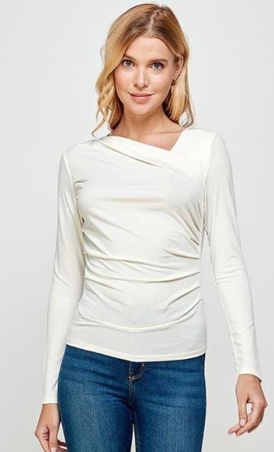 Blusa manga larga drapeada Ivory