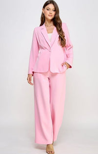 Fashion Styled Set Pantalón y Blazer botón Rosa