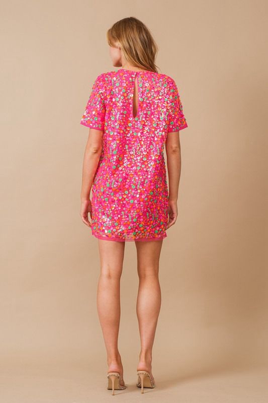 Vestido lentejuelas flores mini Fiusha