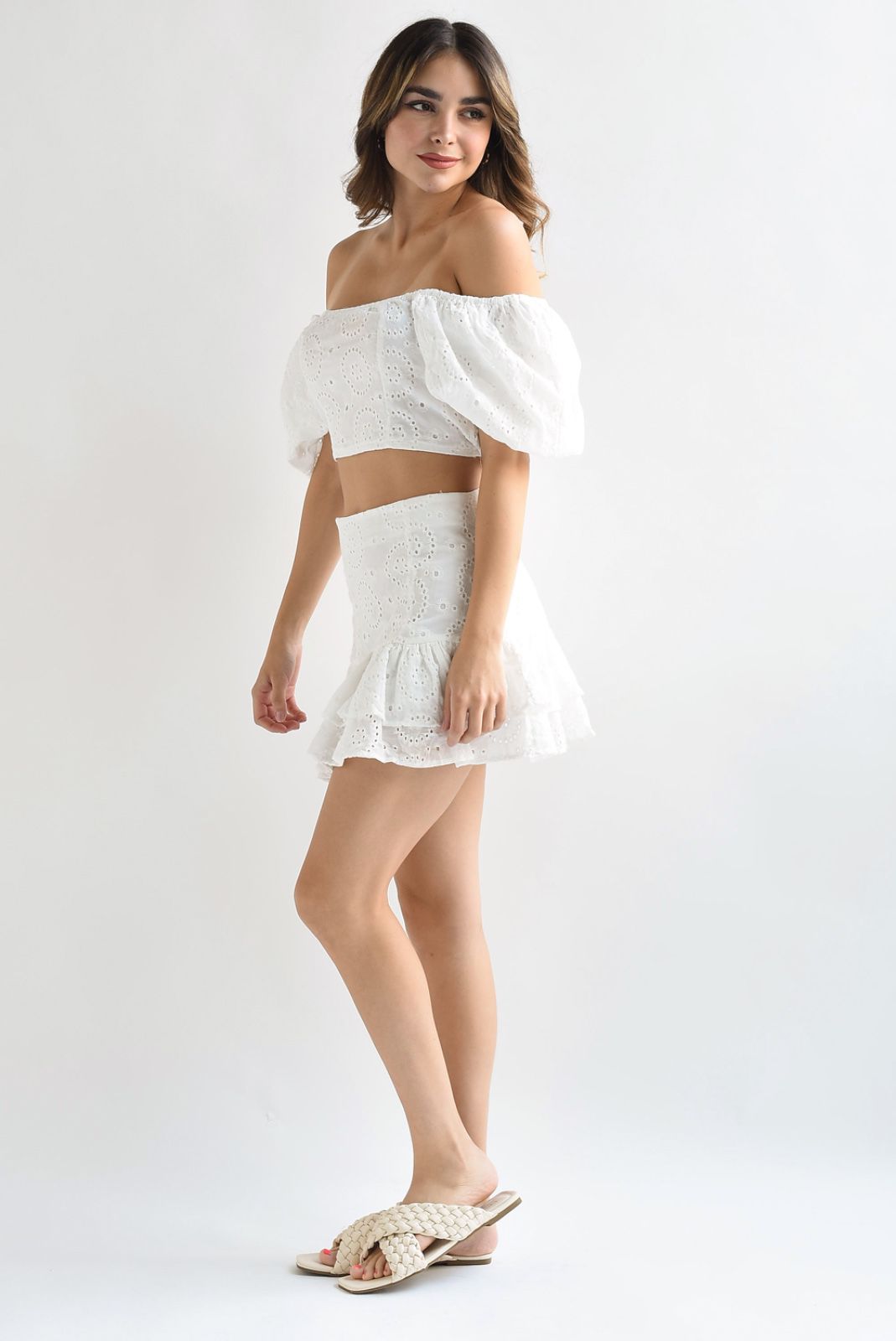 Set Falda y Blusa calada Blanco