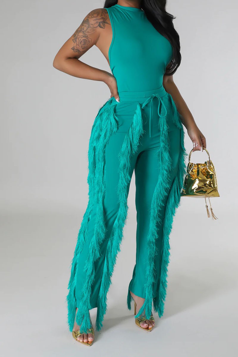 Set Pantalón flecos y Body Aqua