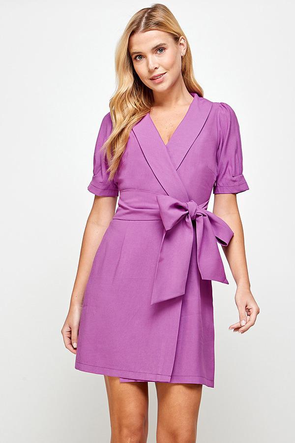 Vestido solapa en V Morado