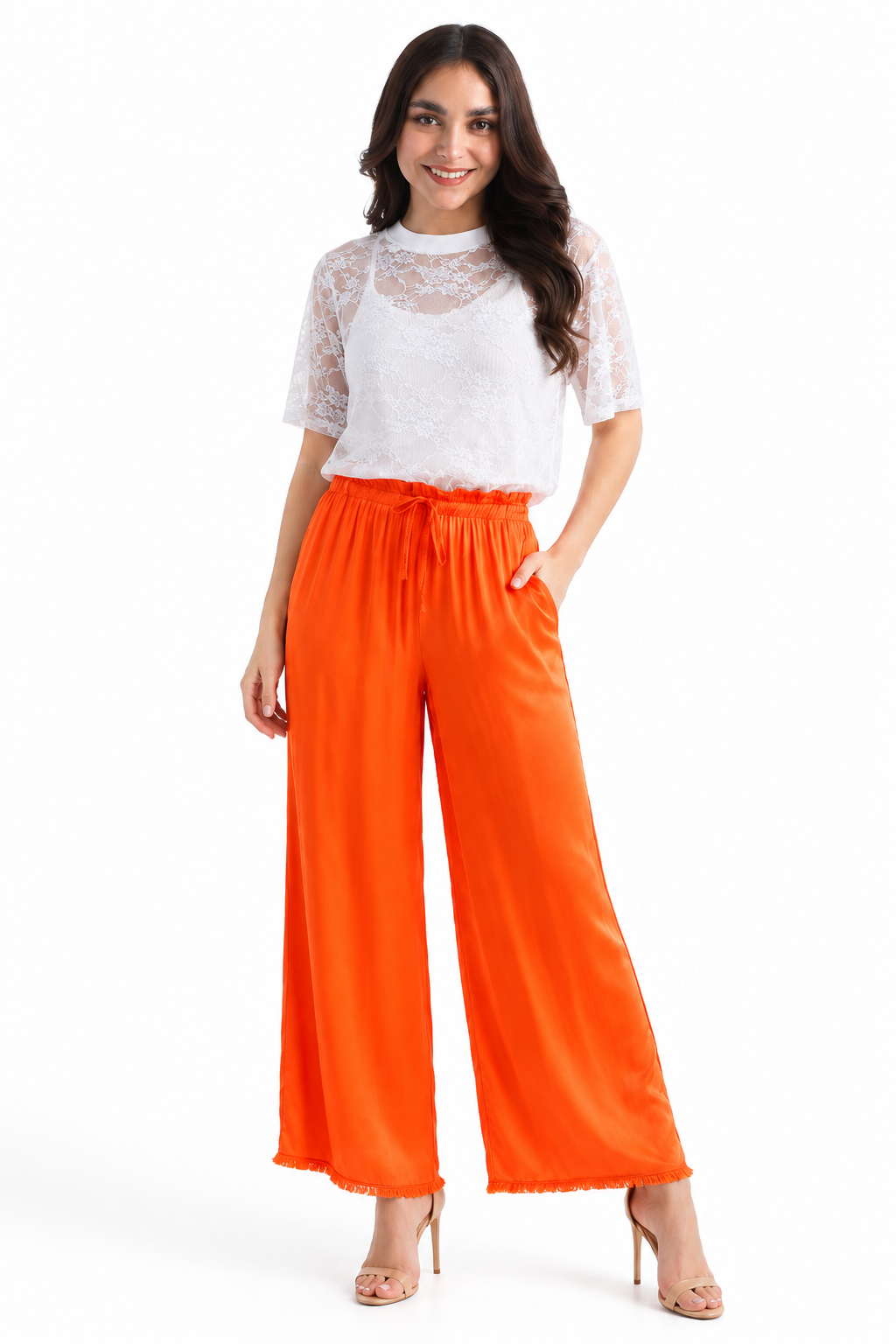 Pantalón pierna ancha satín Naranja