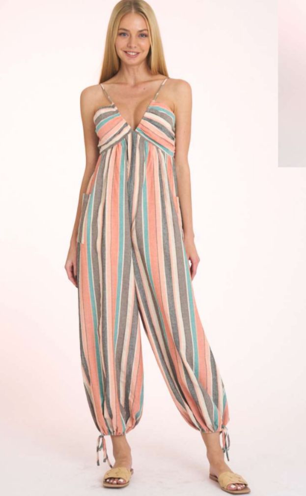Jumpsuit lino rayas Pastel
