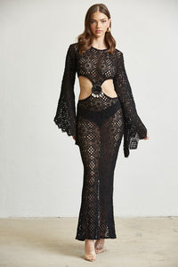 Fashion Styled Vestido largo cut-out crochet Negro