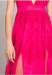 Fashion Styled Vestido largo tulle con flores terciopelo Rosa