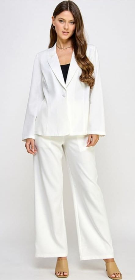 Set Pantalón y Blazer botón Blanco
