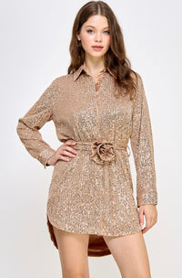 Fashion Styled Vestido camisa lentejuela Rose Gold