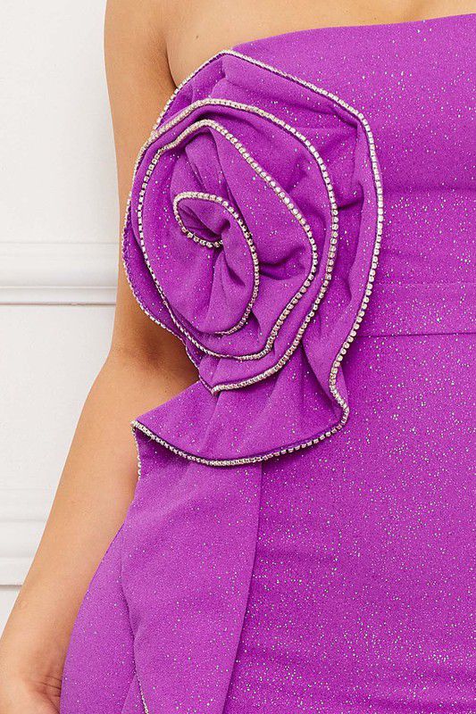 Vestido largo Flor 3D glitter Morado