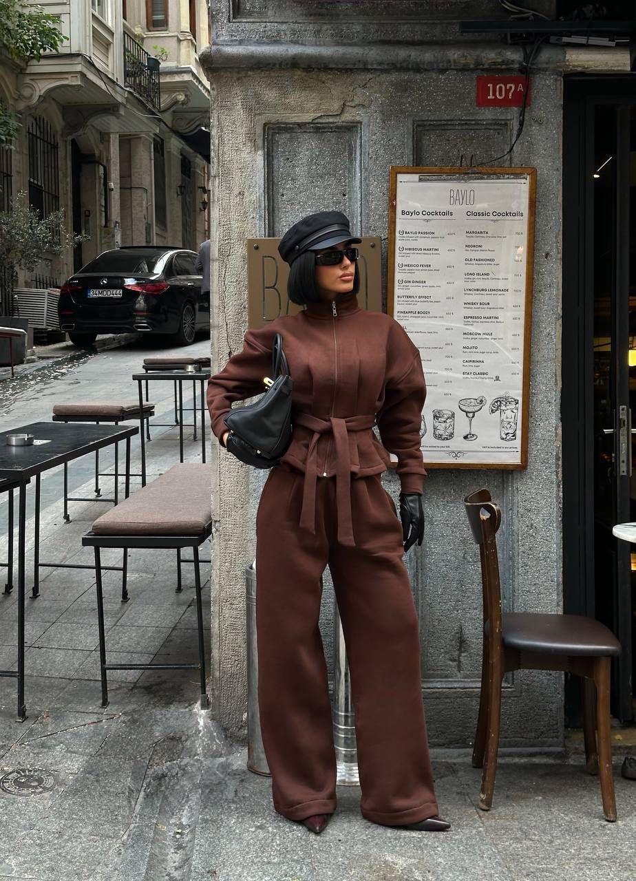 Set Pantalón y Chamarra peplum cinta