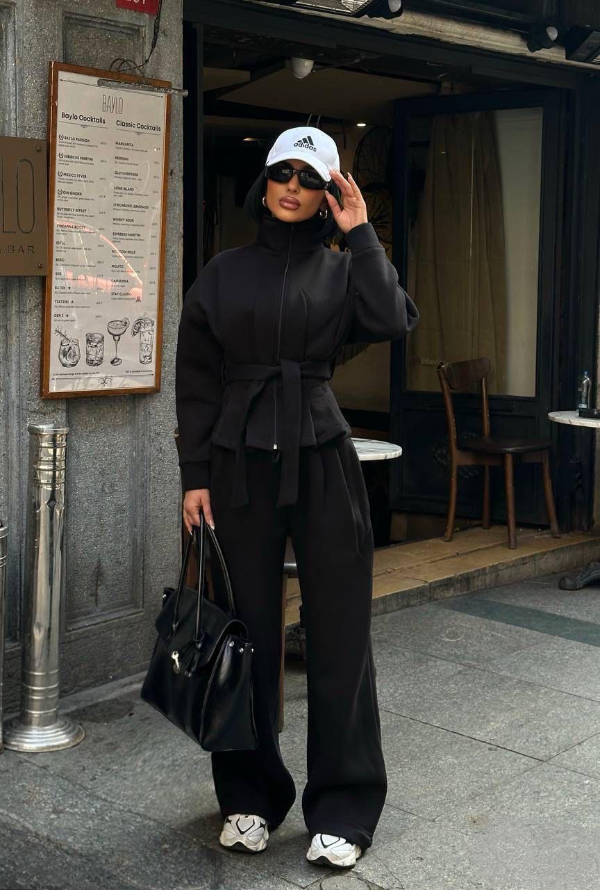 Set Pantalón y Chamarra peplum cinta