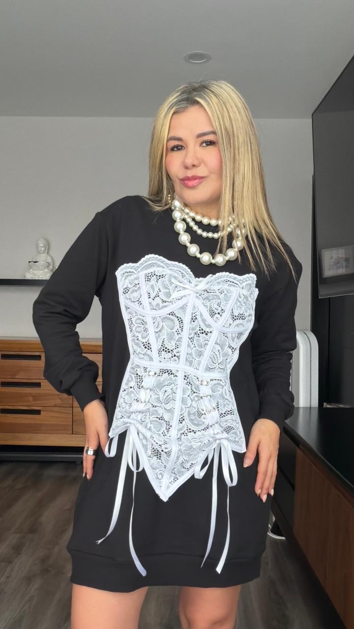 Sudadera vestido corset encaje