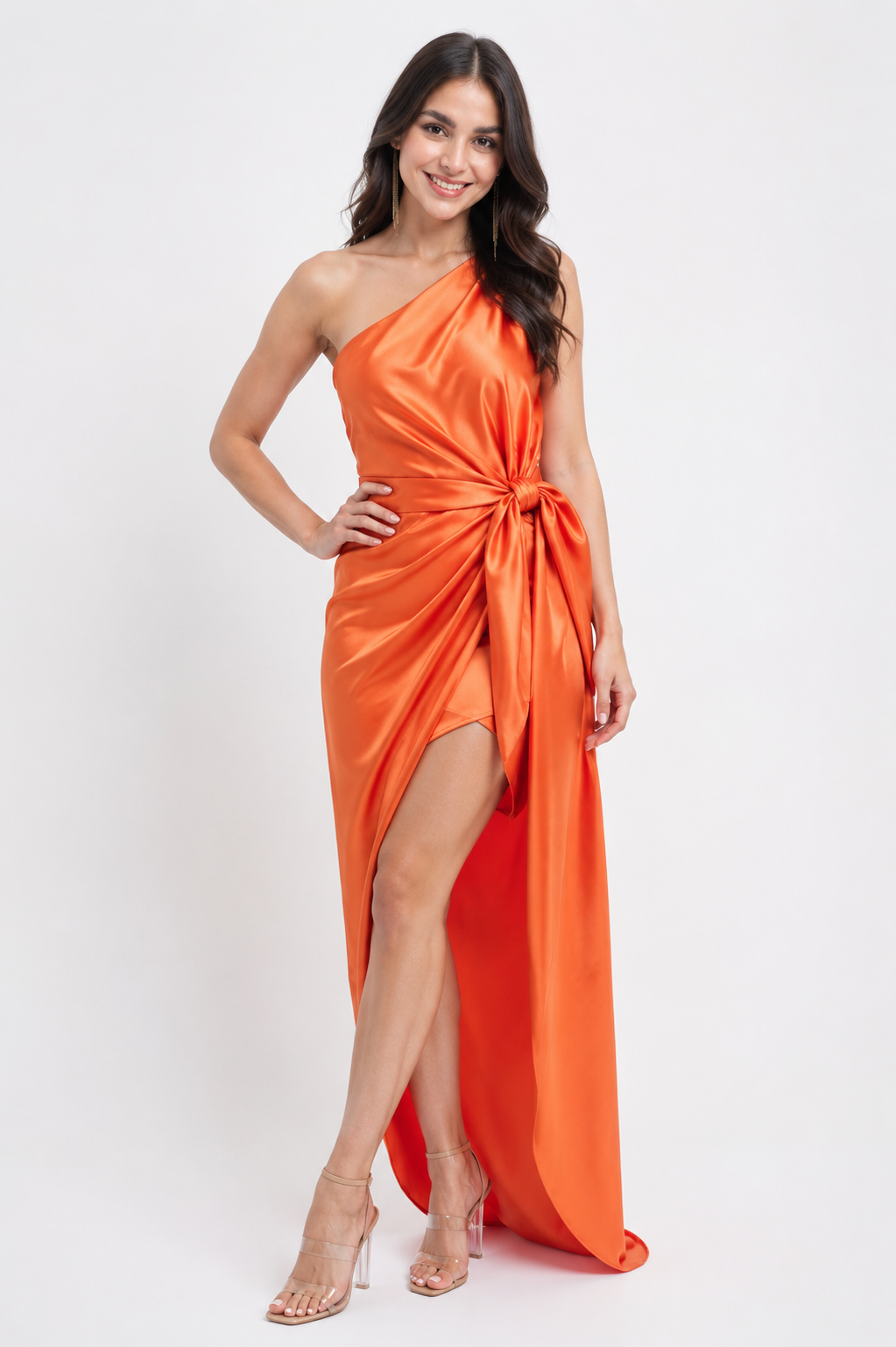 Vestido asimétrico satín Naranja