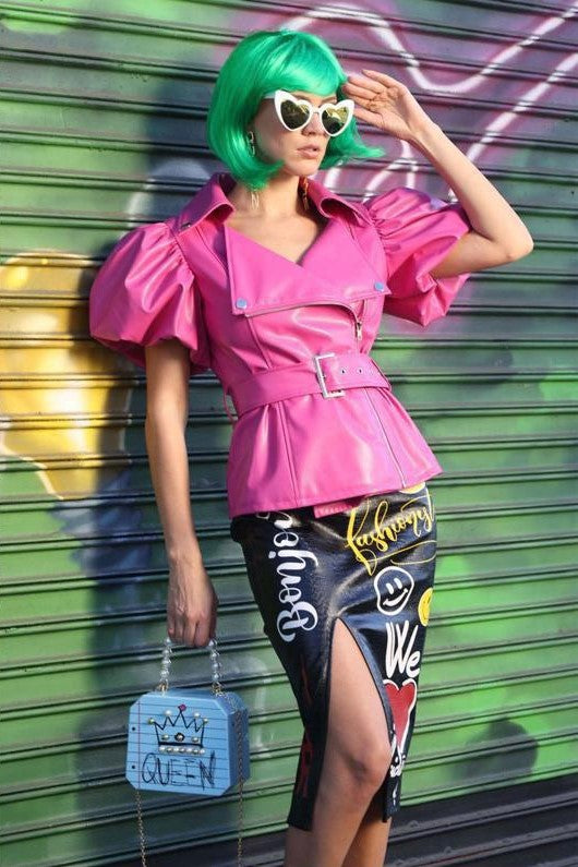 Chamarra manga corta puffy en vinipiel Fiusha