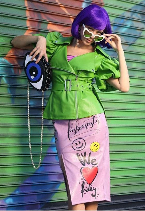 Chamarra manga corta puffy en vinipiel Verde