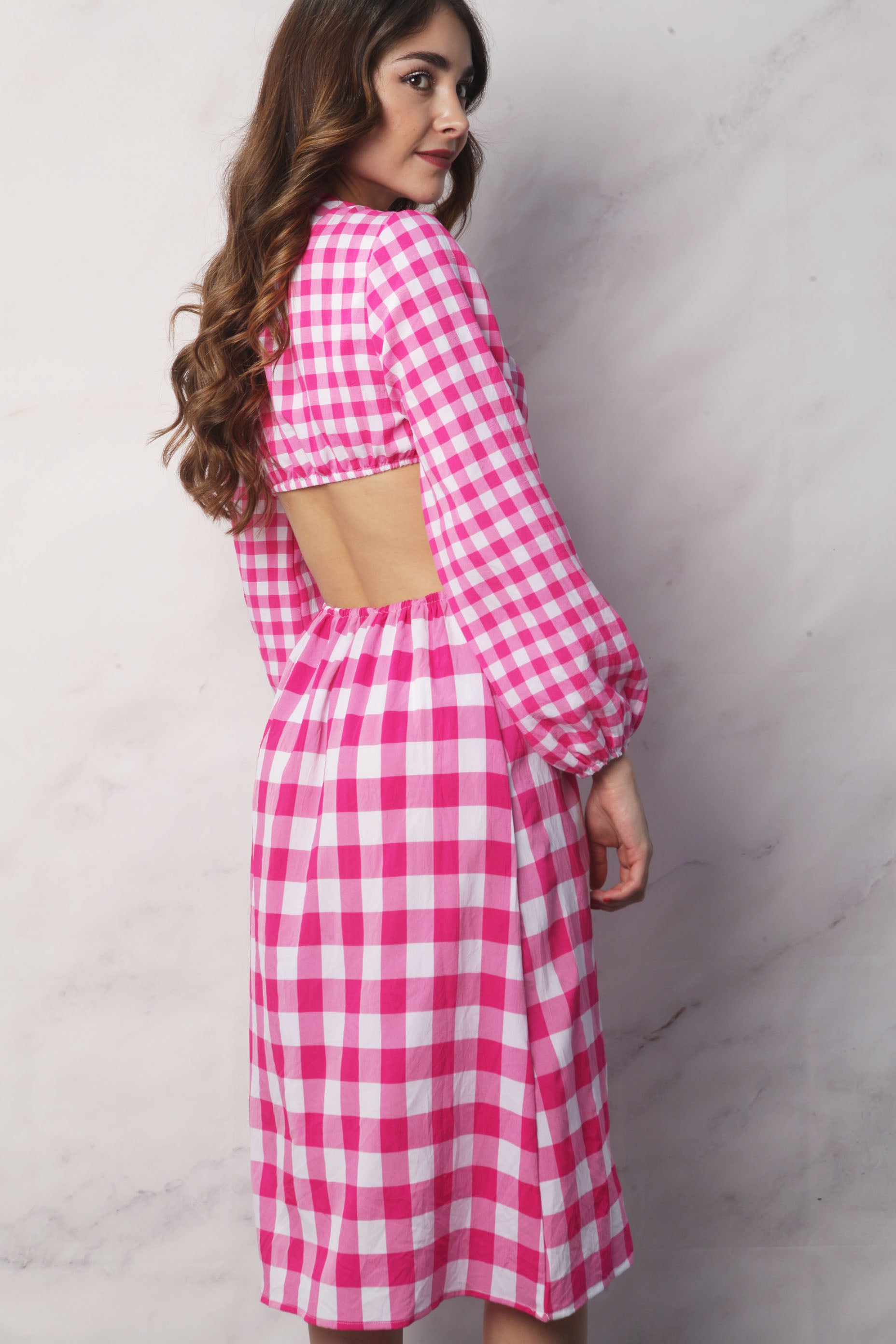 Vestido cut-out de cuadros Fiusha