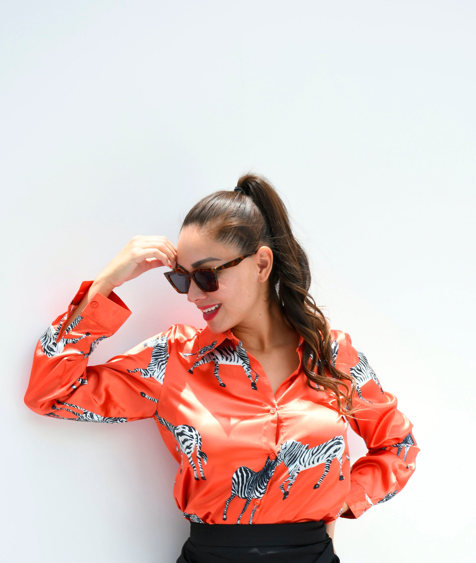 Camisa de satín con Zebras Naranja