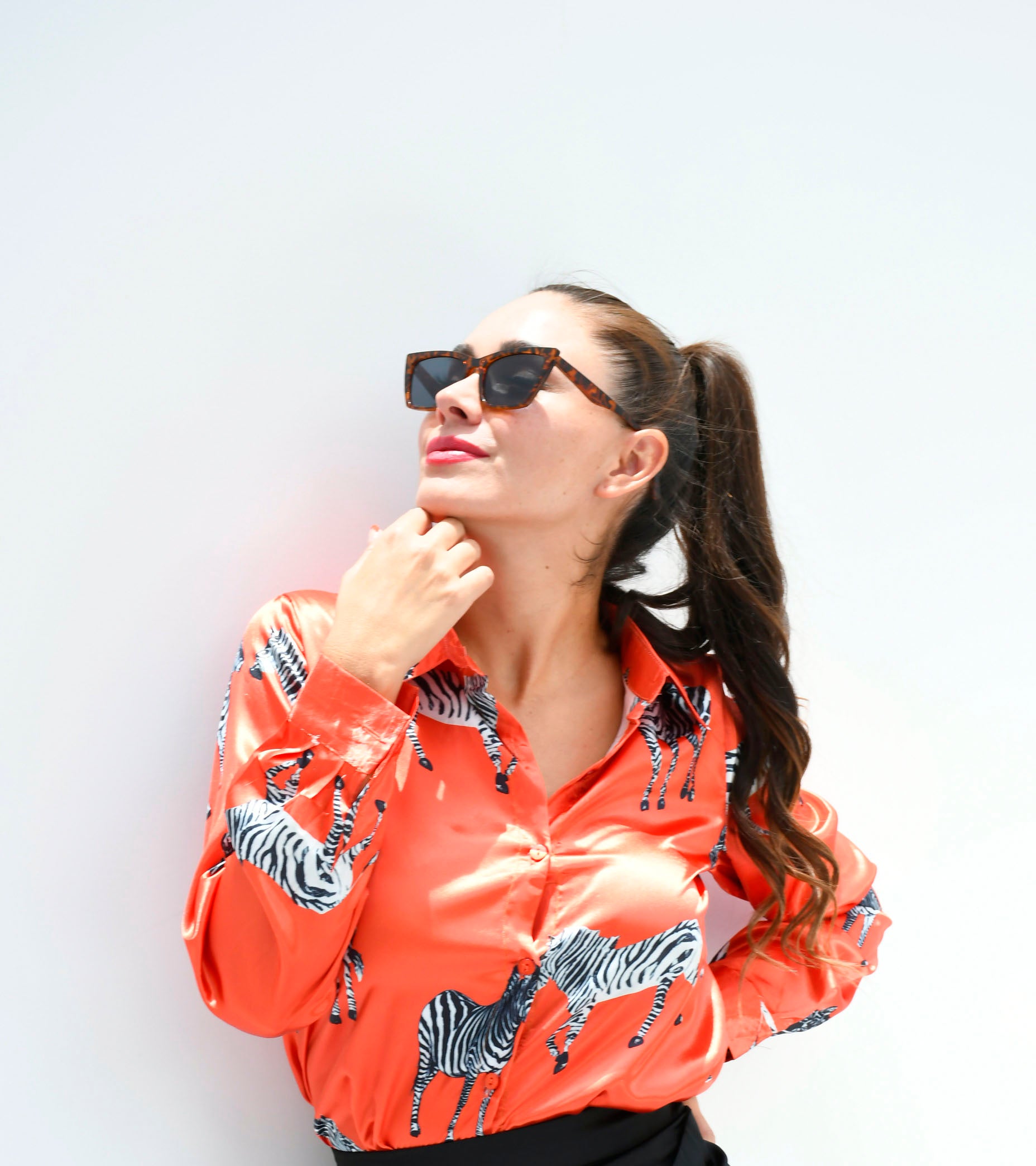 Camisa de satín con Zebras Naranja