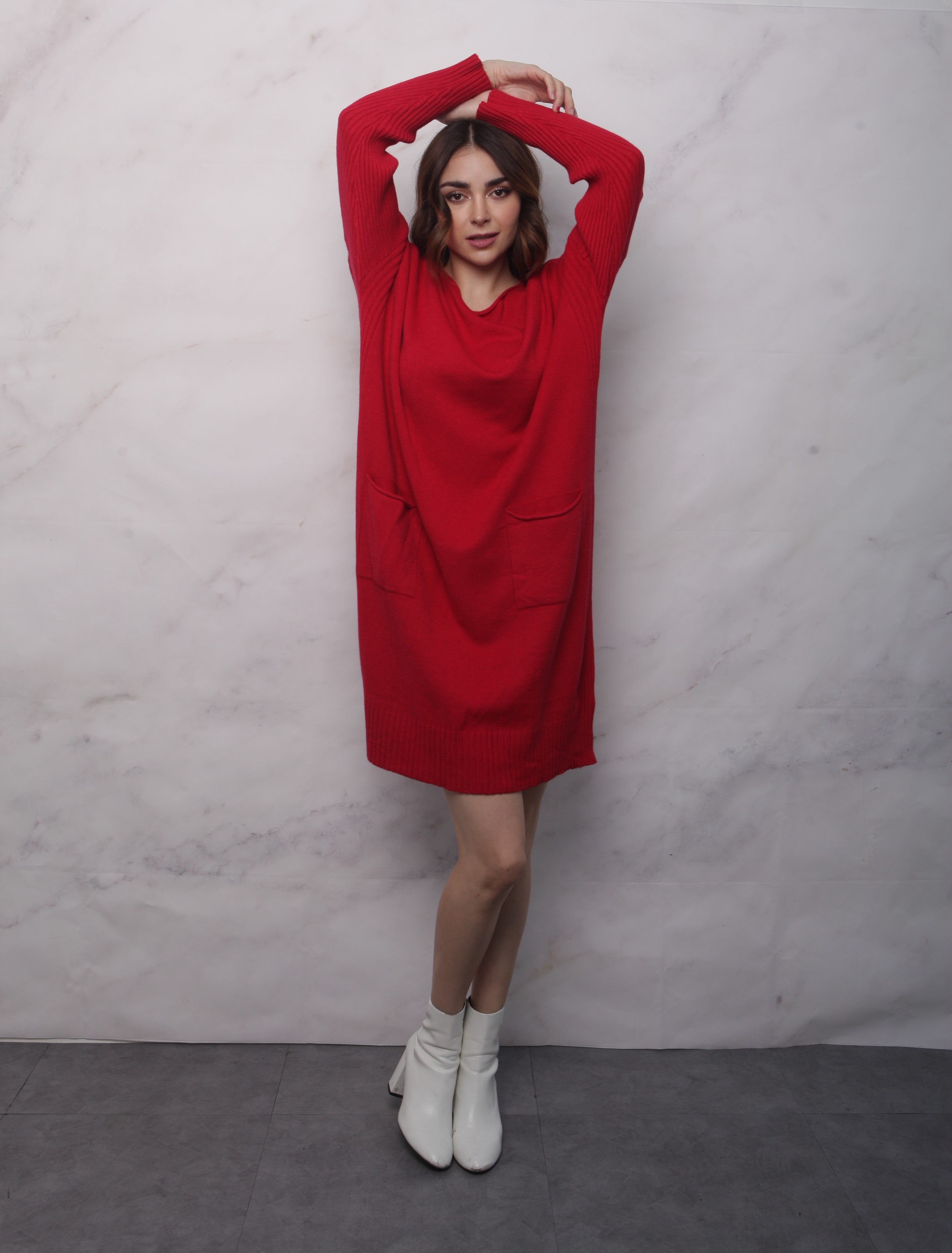 Vestido de punto manga larga Rojo