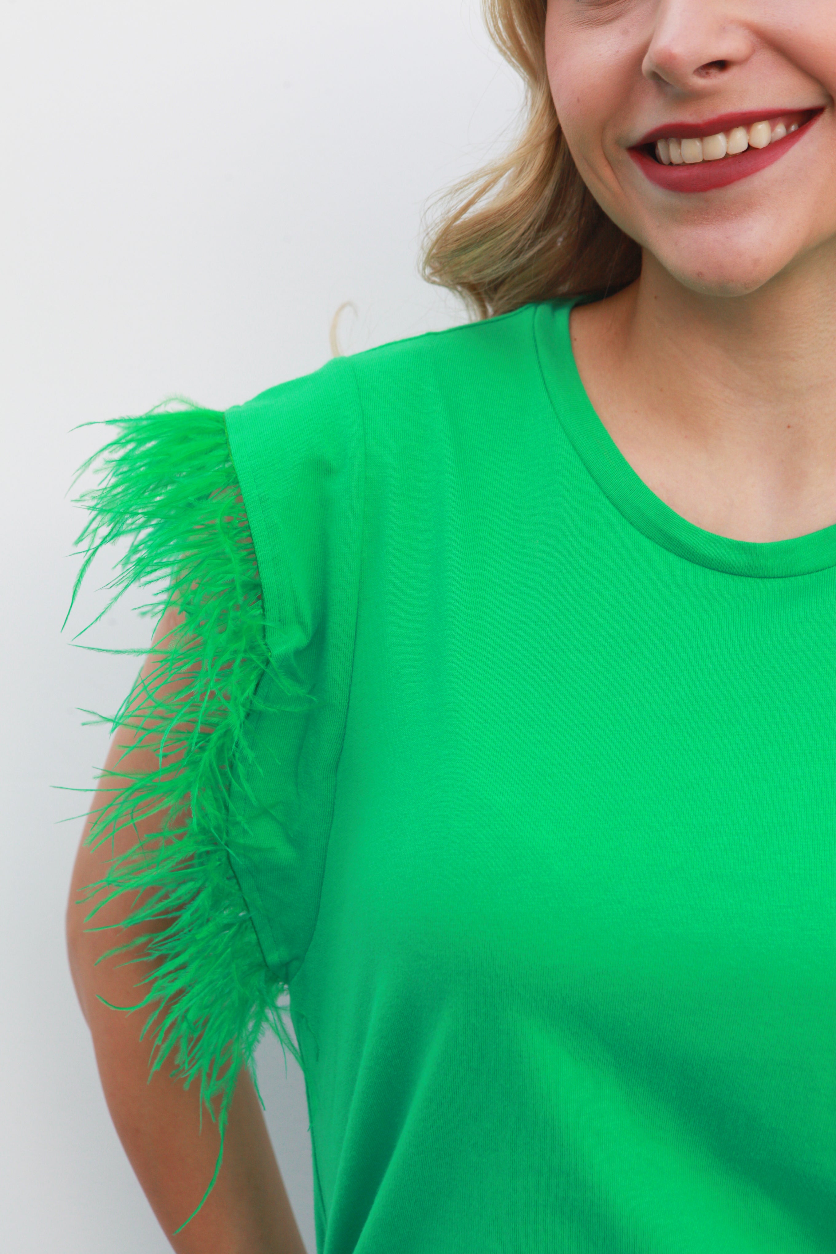 T-shirt manga Plumas Verde
