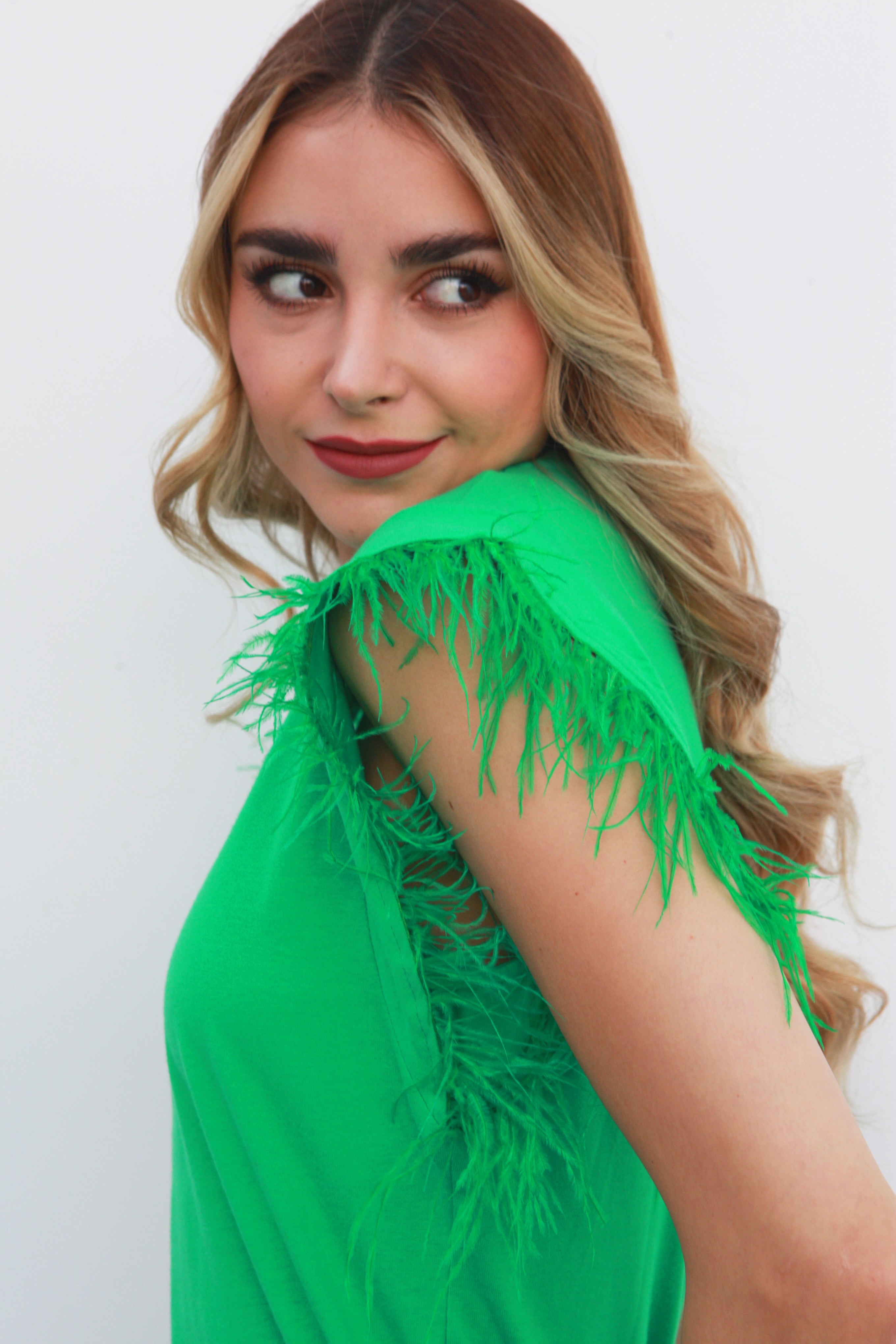 T-shirt manga Plumas Verde