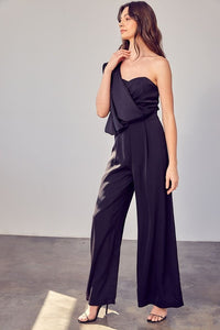 Fashion Styled Jumpsuit satín un hombro Negro