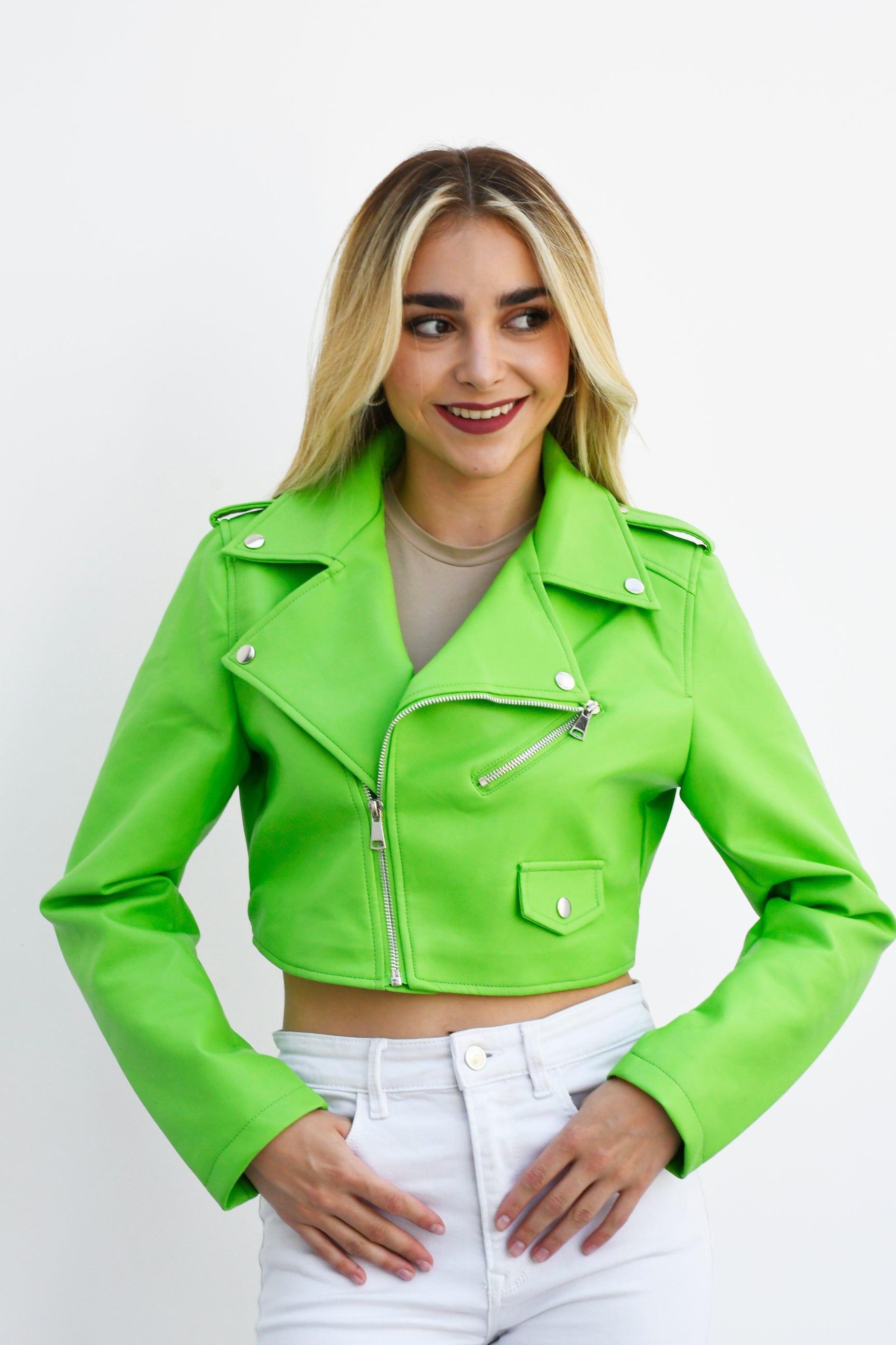 Chamarra biker corta Verde