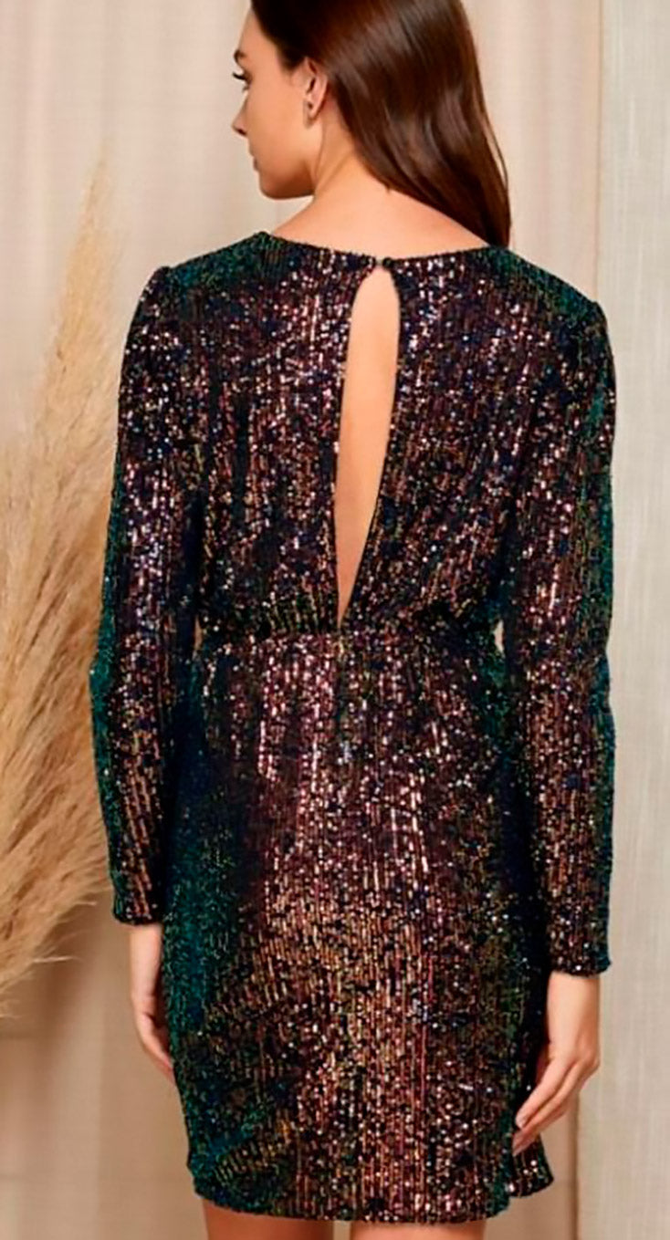 Vestido lentejuela con abertura en espalda Esmeralda