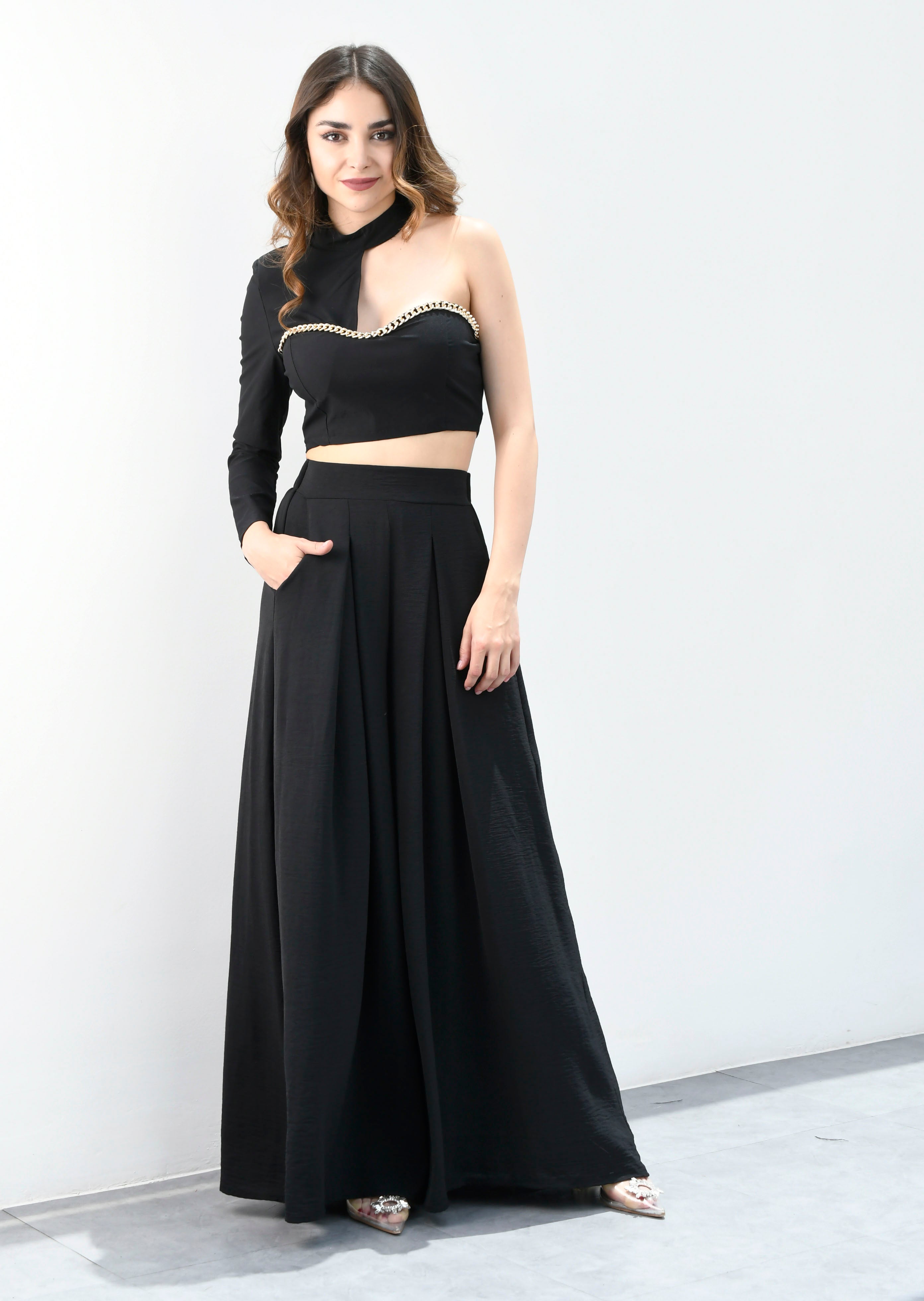 Blusa corset con cadena Negro