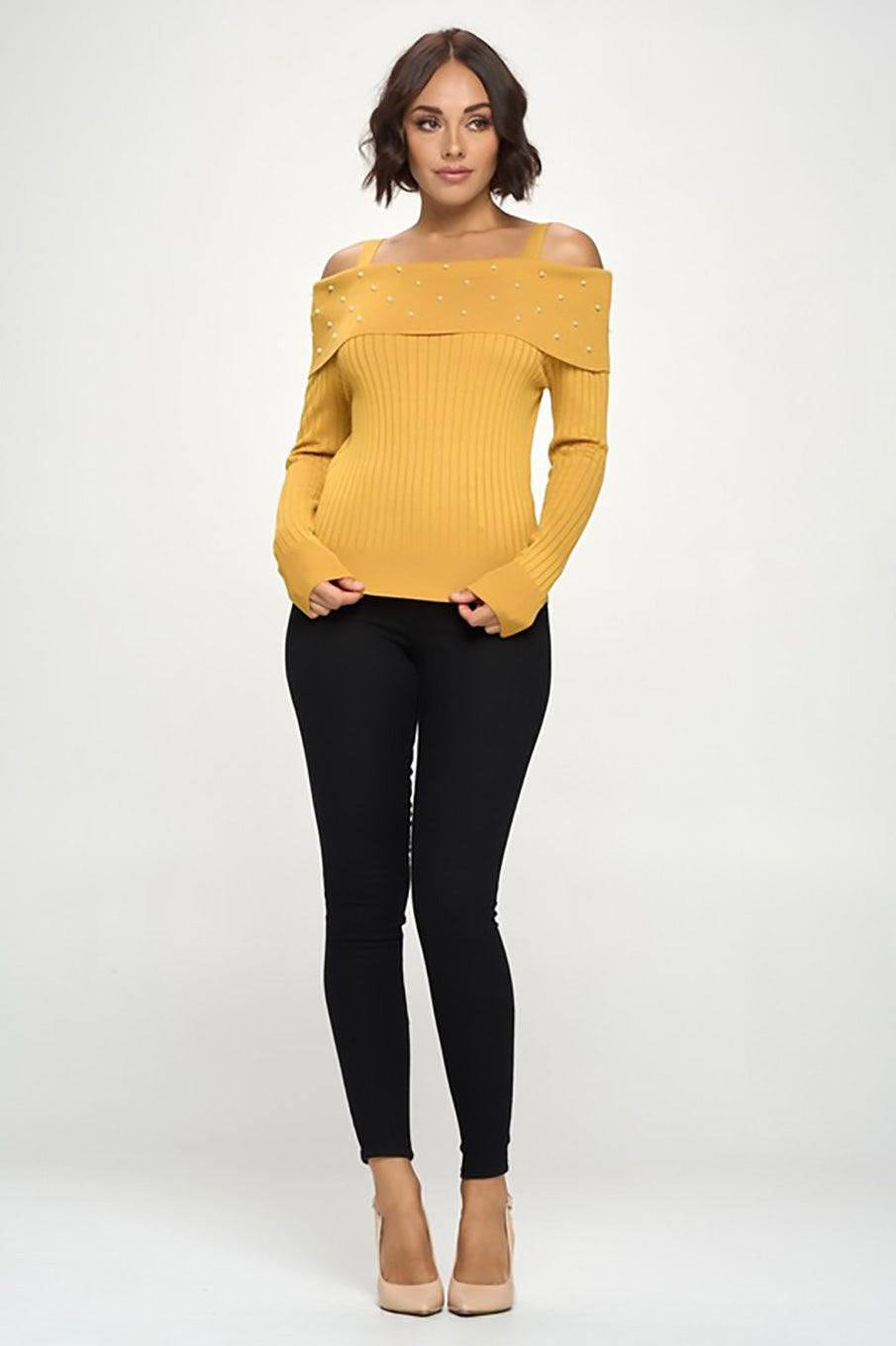 Blusa hombro descubierto con perlas Mango