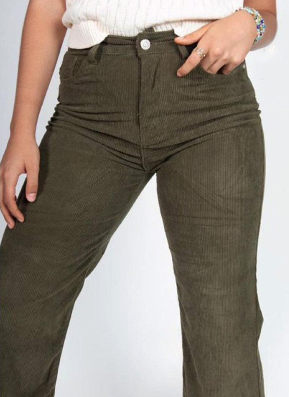 Pantalón campana de pana Verde Militar