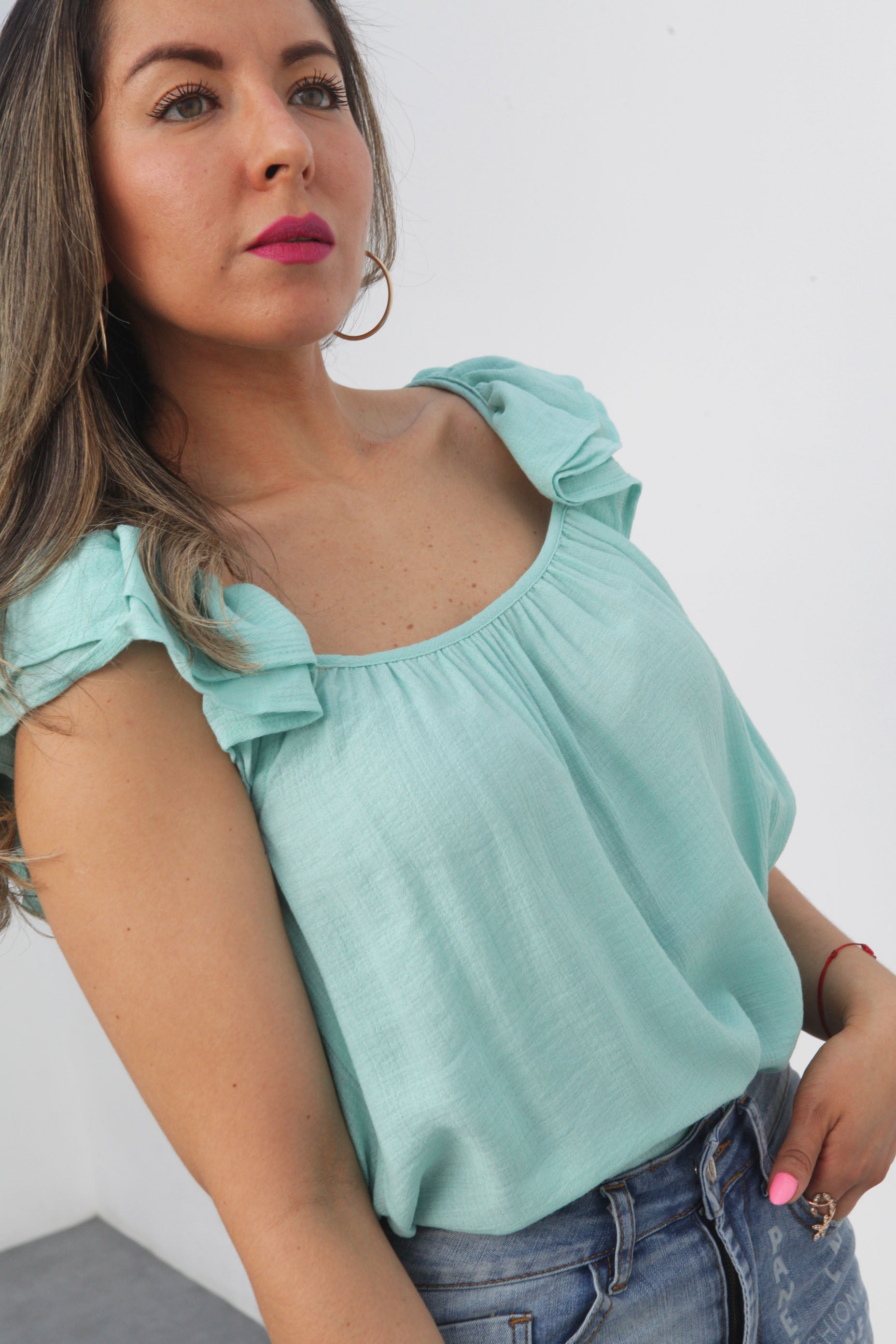 Blusa ligera manga olán Aqua