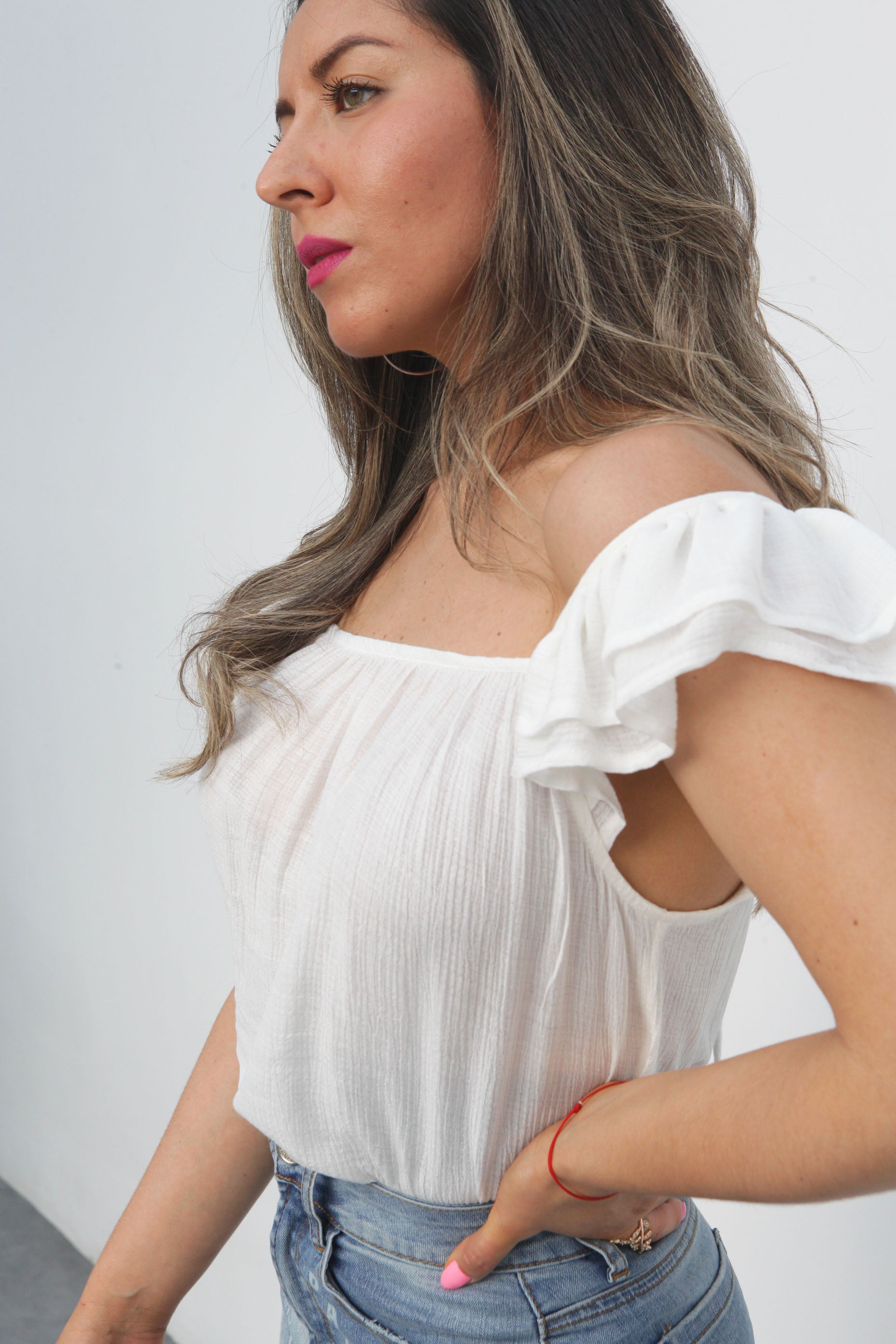 Blusa ligera manga olán Blanco