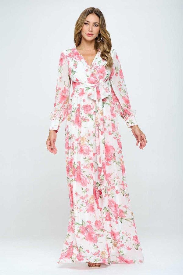 Maxidress gasa rosas Fiusha