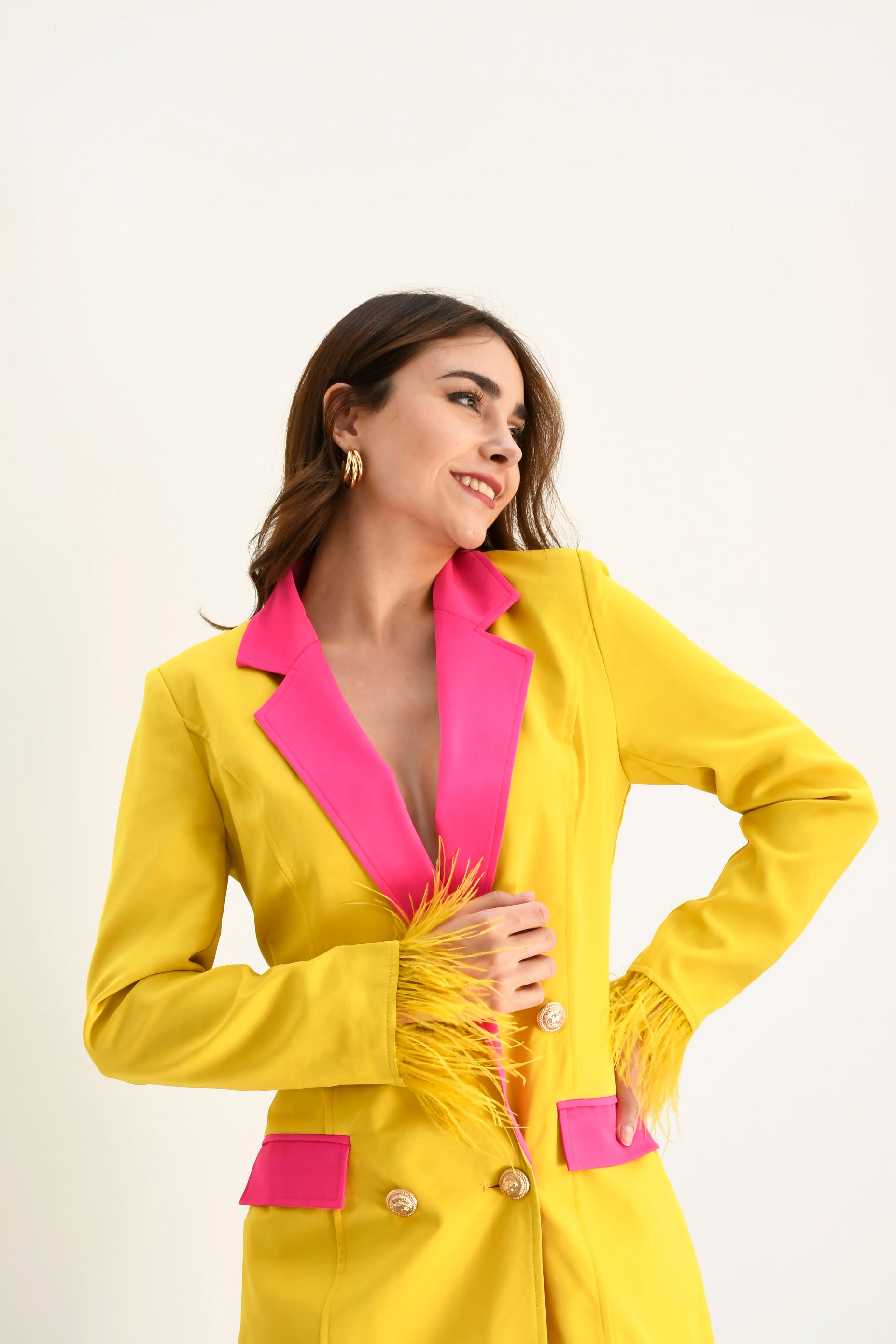 Blazer dress plumas Bicolor Amarillo